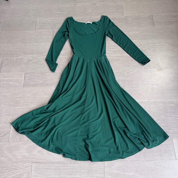 Reformation Lou Midi Dress Emerald Green XS Long Sleeve A Line Fit and Flare - Picture 14 of 16